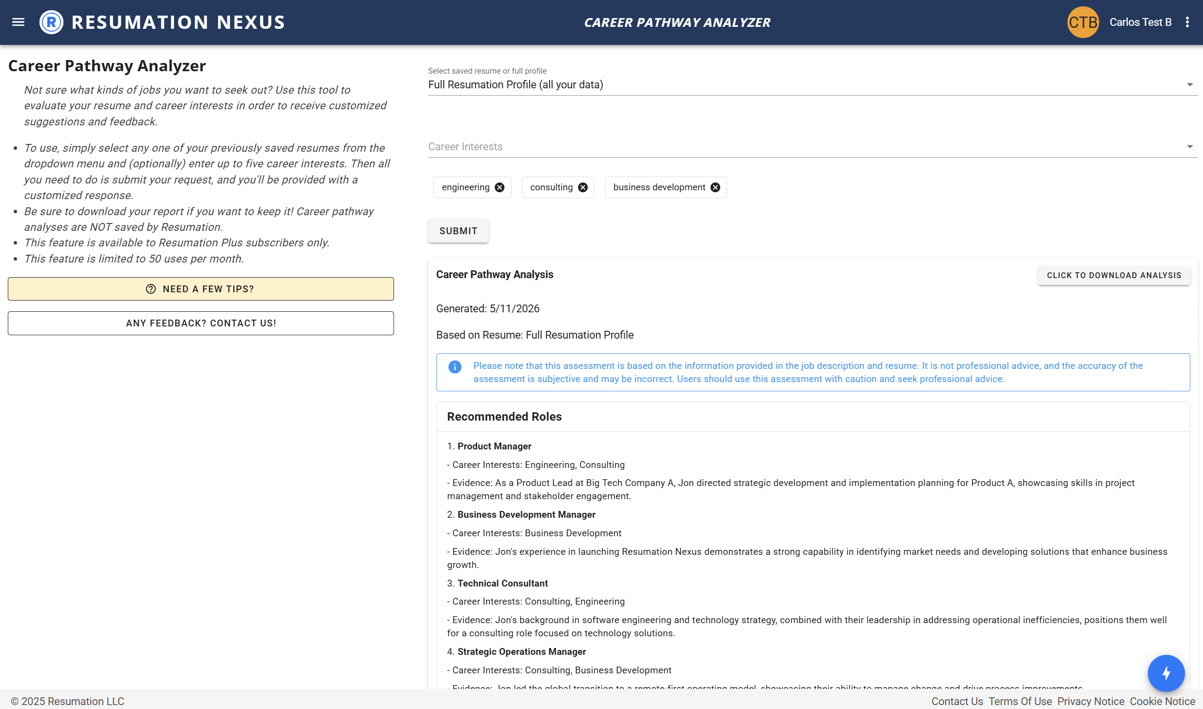 Career Pathway Analyzer in Resumation