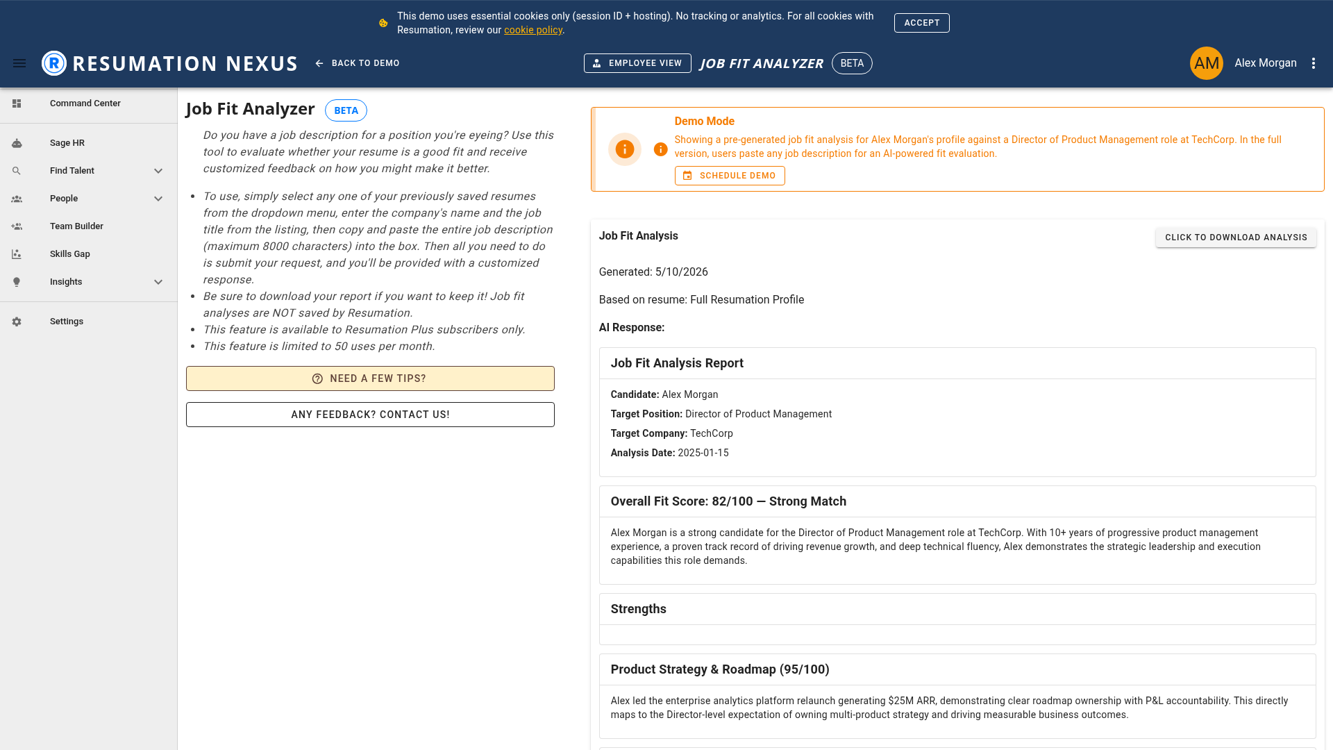Job Fit Analyzer — AI-powered role matching and scoring in Resumation