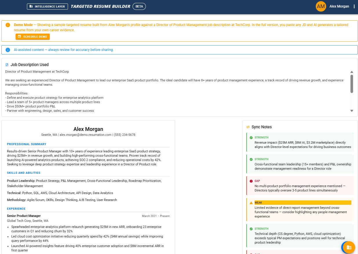 Targeted Resume Builder — generate a tailored resume from any job description in Resumation